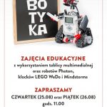 Plakat informujący o terminach wakacyjnych zajęć z robotyki