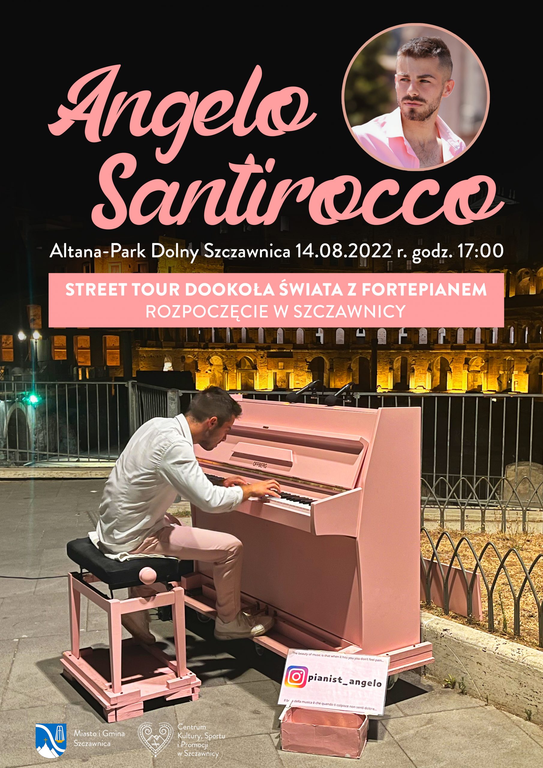 Plakat informujący o koncercie Angelo Santirocco