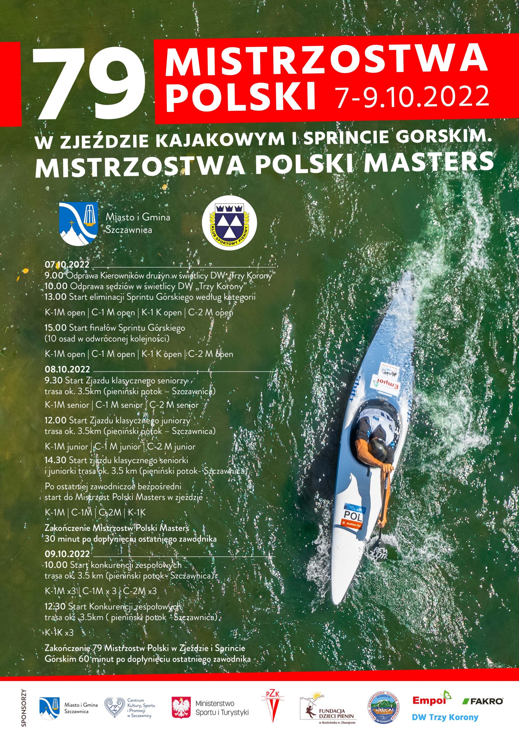 Plakat zapraszający - 79 Mistrzostwa Polski w zjeździe kajakowym i sprincie górskim