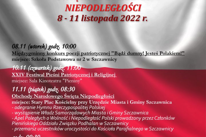 Plakat informacyjny - Miejskie Obchody Święta ODzyskania Niepodległości